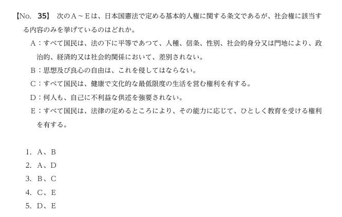 入国警備官採用試験の問題例（社会科学）